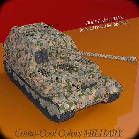 Camo-Cool MILITARY styles for TIGER P Elefant Tank in Daz Studio