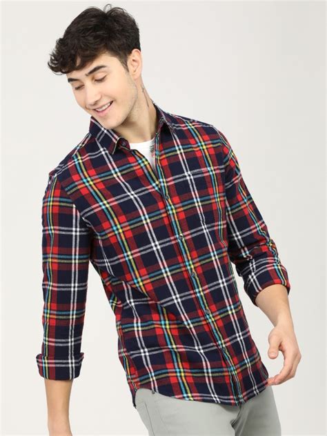 Buy Highlander Black Red Slim Fit Checked Casual Shirt For Men Online