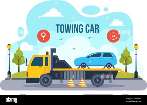 Auto Towing Car Vector Illustration Using A Truck With Roadside