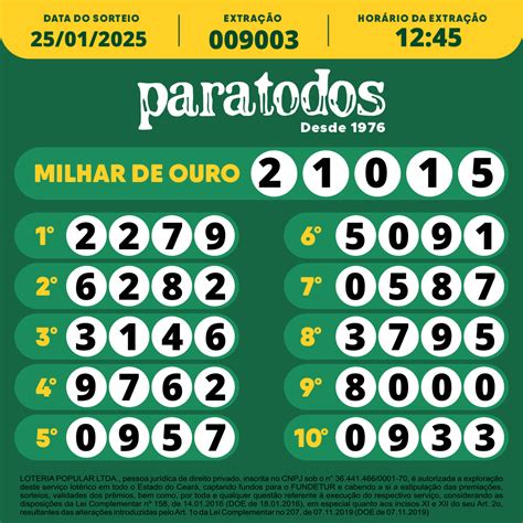 Resultado Federal 25 01 25 - NÚMEROS SORTEADOS – 25/01/2025 – 12:45 – Paratodos CE