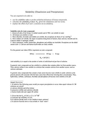 Fillable Online Solubility Dissolution And Precipitation Fax Email