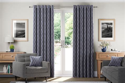 Luxor Navy Blue Made To Measure Geometric Curtains Unbeatable Blinds