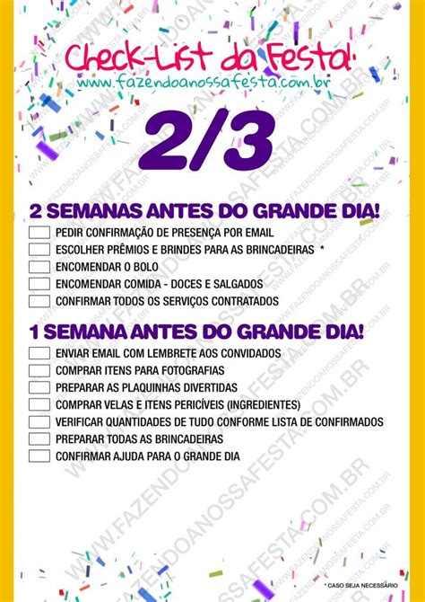 Check List Festa2 Fazendo A Nossa Festa Festa Lista De Convidados