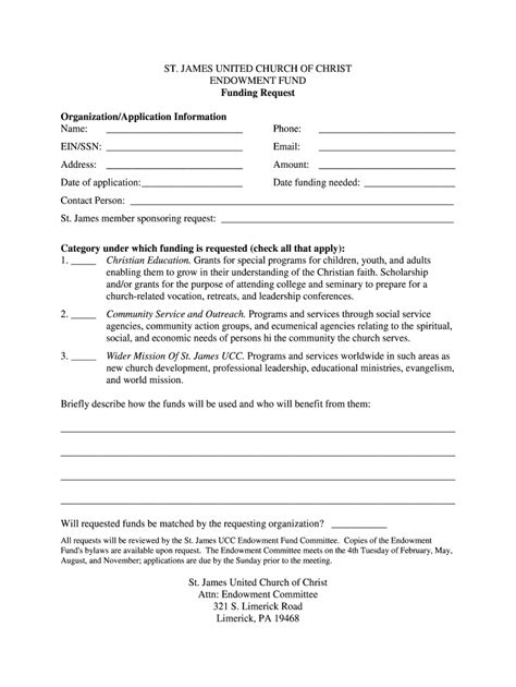 Fillable Online ENDOWMENT FUND Funding Request Organization Application