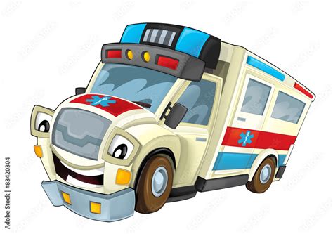 Cartoon Ambulance Caricature Illustration Stock Illustration