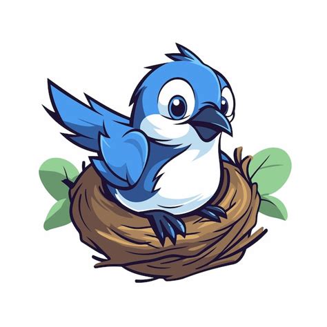 Premium Vector Cartoon Blue Bird In The Nest Isolated On White