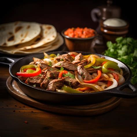 Premium Ai Image A Plate Of Delicious Beef Fajitas Sizzling On A Hot