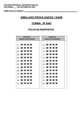 Ii Simulado Da Prova Saego Saeb Ano Alunos Pdf