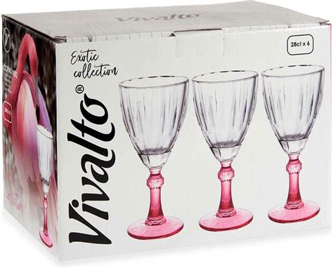 Vivalto Wijnglazen Exotic Collection Set 6x Op Roze Voet 275 Ml Bol