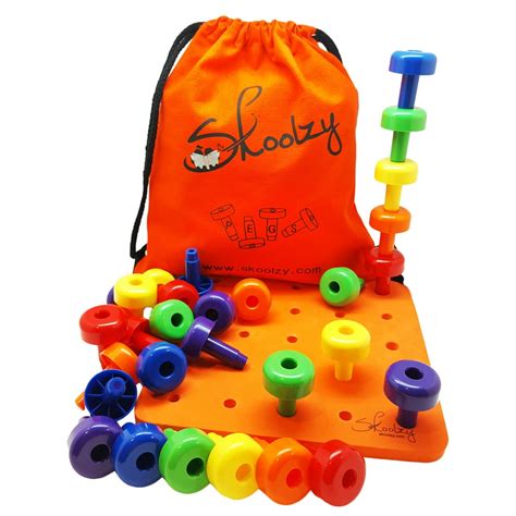 Skoolzy Peg Board Set Montessori Toys Toddlers Preschoolers Stacking