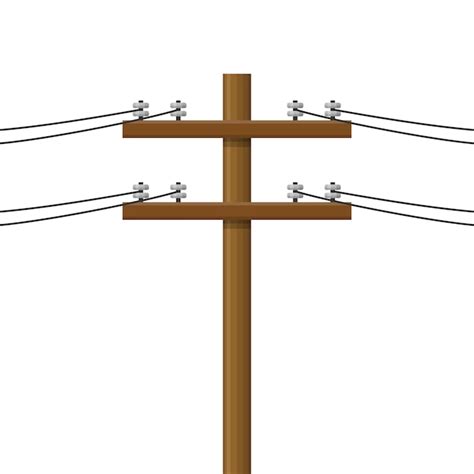 Poste eléctrico aislado sobre fondo blanco líneas eléctricas de madera