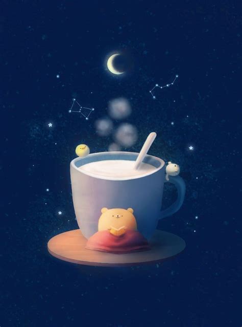 A Mug With A Spoon In It Sitting On Top Of A Saucer Next To The Moon