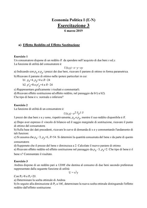 Esercitazione Ep Testo Economia Politica I E N Esercitazione