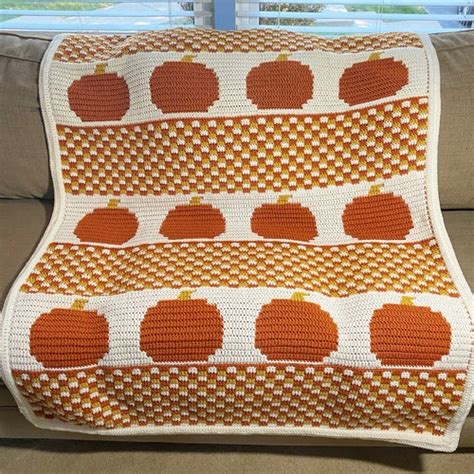 Fall Pumpkin Blanket Mosaic Crochet Pattern Digital Etsy