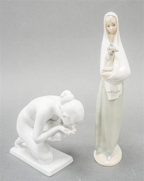 Lot Rosenthal Porcelain Figure Of Nude Woman And Spanish Porcelain Figure Of Woman Holding Cat