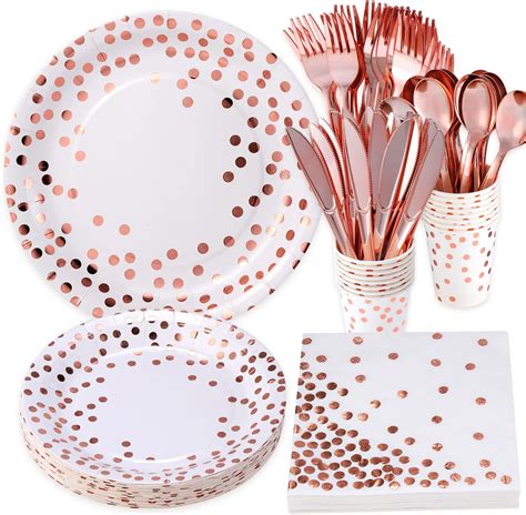 Amazon Homix Pcs Rose Gold Plates And Napkins Party Supplies