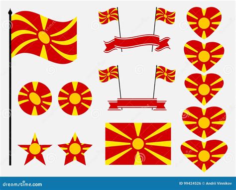 Macedonia Flag Set Collection Of Symbols Heart And Circle Stock Vector