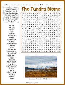 Arctic Habitat Tundra Biome Word Search Puzzle Worksheet Activity