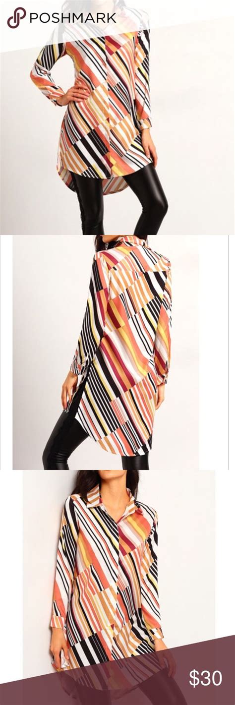 Vertical Stripe Dip Hem Blouse Fashion Clothes Design Boutique Tops