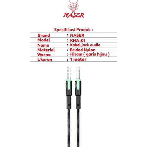 Jual NASER KABEL AUX JACK KNA 01 3 5MM 2 GARIS 1M Cable Audio 2 Garis