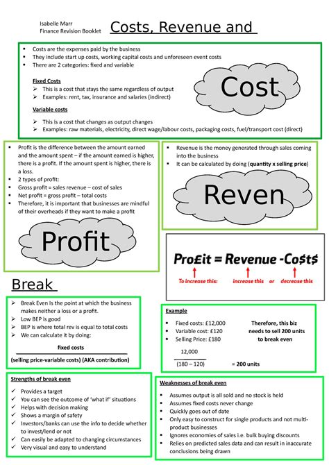 finance revision booklet finance revision booklet costs