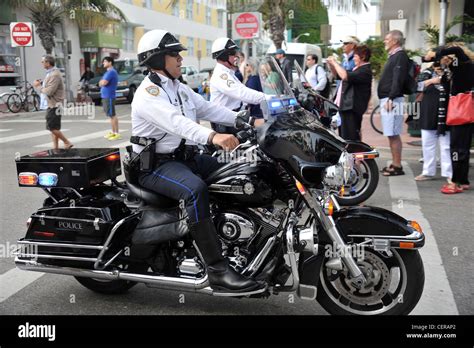 Motorcycle Police Officers Miami Florida Usa Stock Photo Alamy