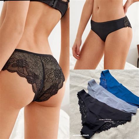 Jual H M Cheeky Seamless Brazillian Lacey Panty Brief CD Nude Black Panties Celana Dalam Semi