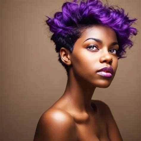 Beautiful Black Woman With Purple Hair And Light Bro