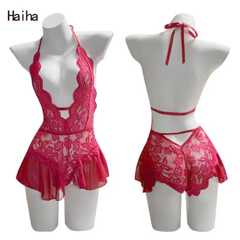 Haiha Backless Sexy Lingerie Women S Sexy Pajamas Temptation Transparent Lace Nightgown Black