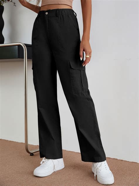 SHEIN EZwear Pantalones Cargo Con Bolsillo Oblicuo Moda De Mujer