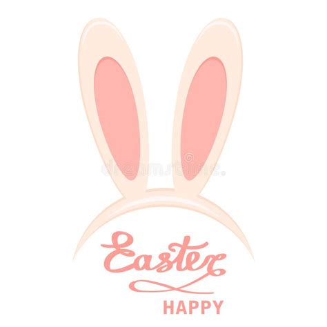 Easter Bunny Ears Head Mask And Happy Easter Script Lettering Stock