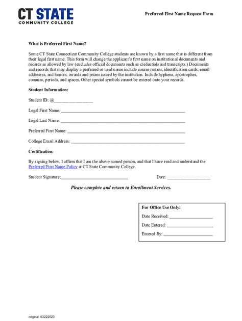 Fillable Online Preferred First Name Request Form Fax Email Print