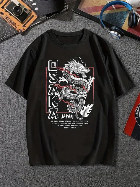 Stylish Dragon Letter Pattern Print Mens T Shirt Graphic Tee Temu