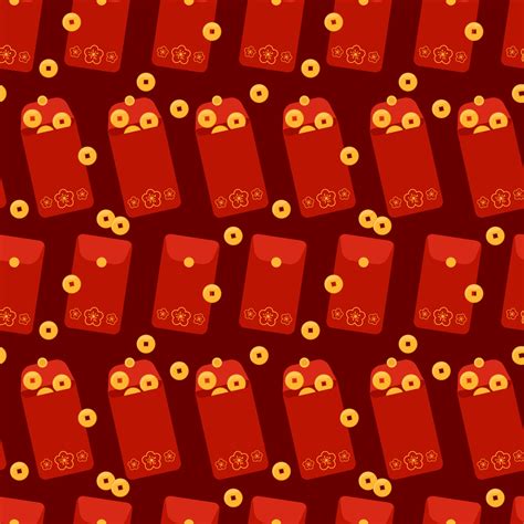 Angpao Seamless Pattern Vector Background With Hongbao Red Envelopes