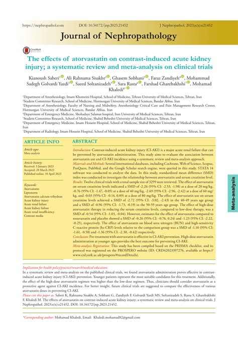 Pdf The Effects Of Atorvastatin On Contrast Induced Acute Kidney