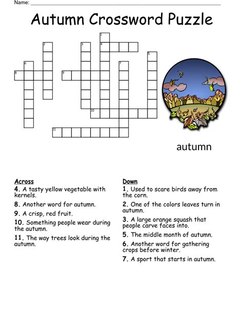 Fall Crossword Puzzle Free Printable Printable Word Searches