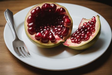 Premium Photo A Single Pomegranate Split Open Revealing Ruby Seeds