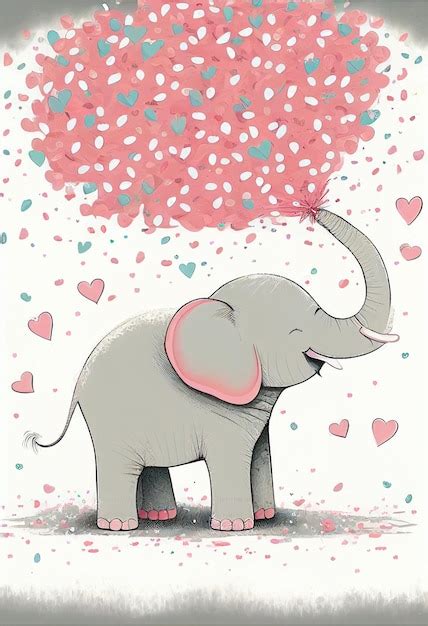 Premium Photo Happy Baby Elephant With Hearts Around Valentines Day