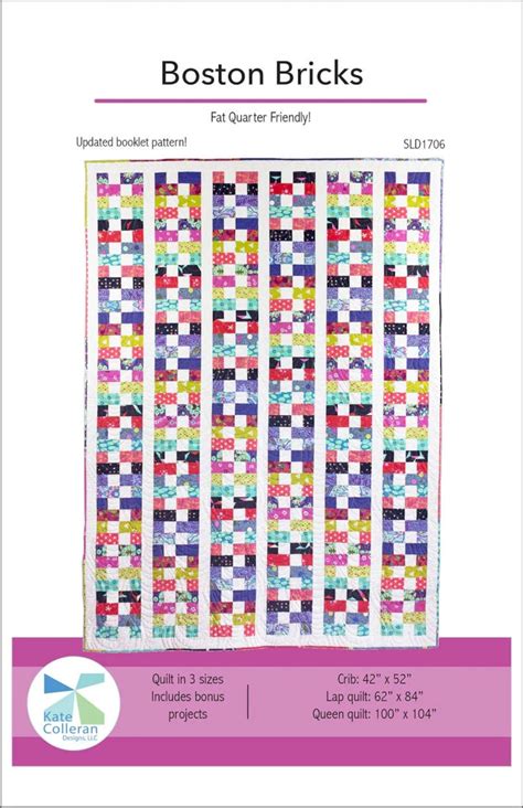 Boston Bricks Kate Colleran Designs Paper Pattern Only Fat Quarter Friendly Quilt In 3 Sizes