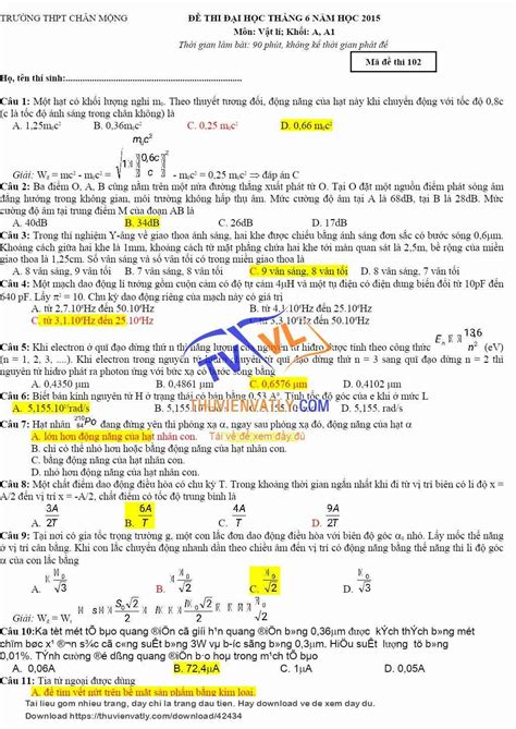 doc Đề thi KS THPT QG 02 tháng 6 năm 2015 Thư Viện Vật Lý