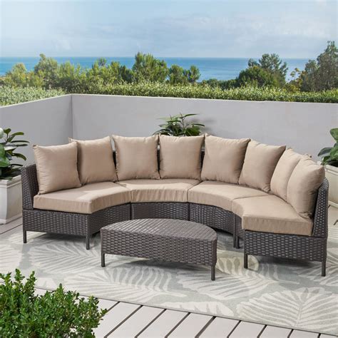 Falkland Outdoor 4 Seater Curved Wicker Sectional Sofa Set With Coffee