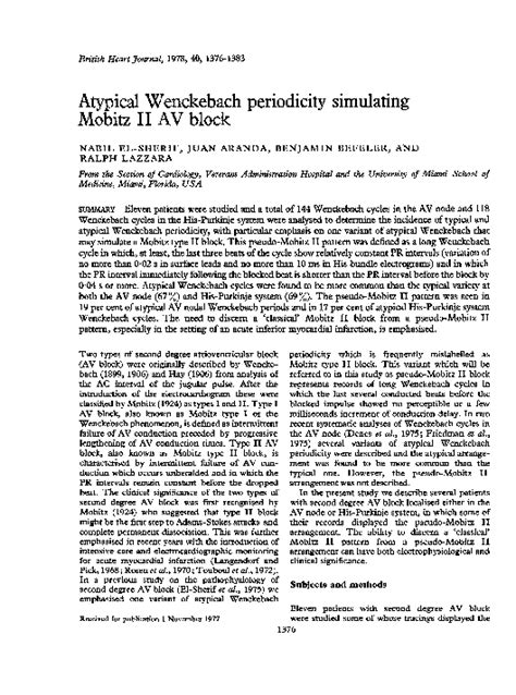 Pdf Atypical Wenckebach Periodicity Simulating Mobitz Ii Av Block N El Sherif