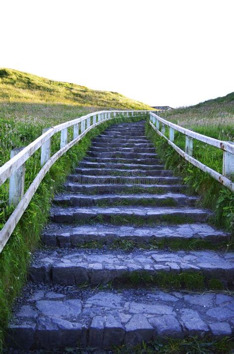 Stone Stairs Go Up To The Top Of Mountain In A Sunny Day Stock Image