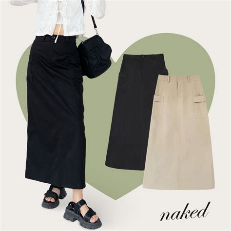 Chân váy túi hộp màu trơn Naked by V Khaki Skirt Shopee Việt Nam