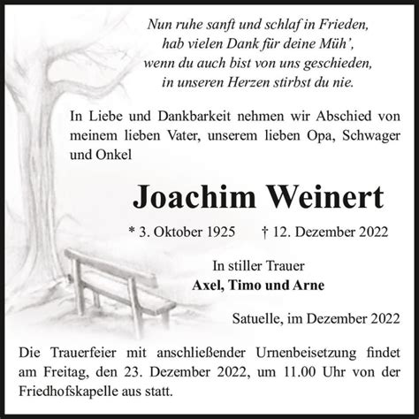 Traueranzeigen Von Joachim Weinert Abschied Nehmen De