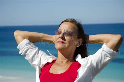 Portrait Mature Woman At Seaside Stock Photo Image Of Confidence Happy