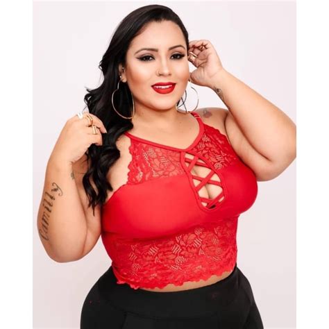 Cropped Croped de Renda Rendado Rendinha Suplex Plus Size 48 até 52