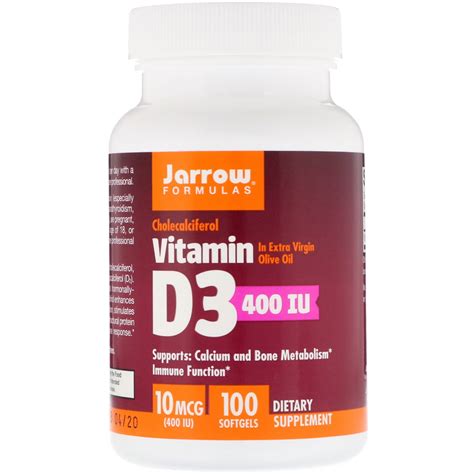 Jarrow Formulas Vitamin D3 Cholecalciferol 400 IU 100 Softgels By