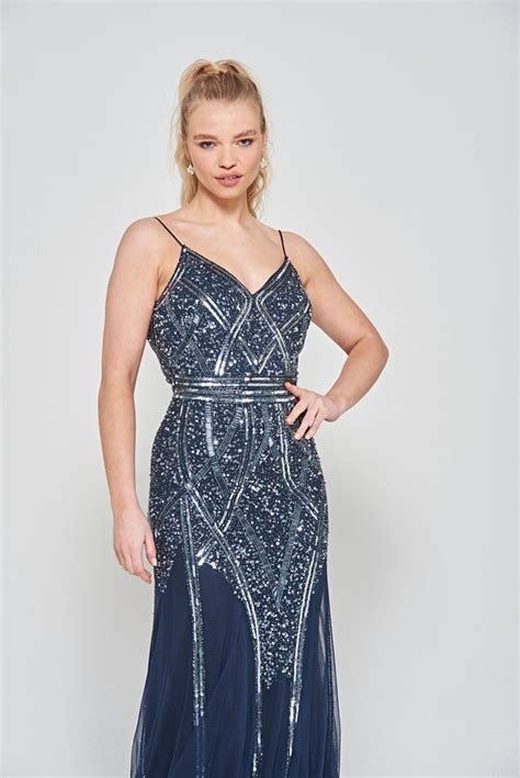 Emma Navy Embellished Cami Maxi Dress Frock And Frill