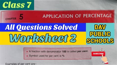 Dav Class 7 Maths Chapter 5 Application Of Percentage Worksheet 2 All Questions Solved Youtube